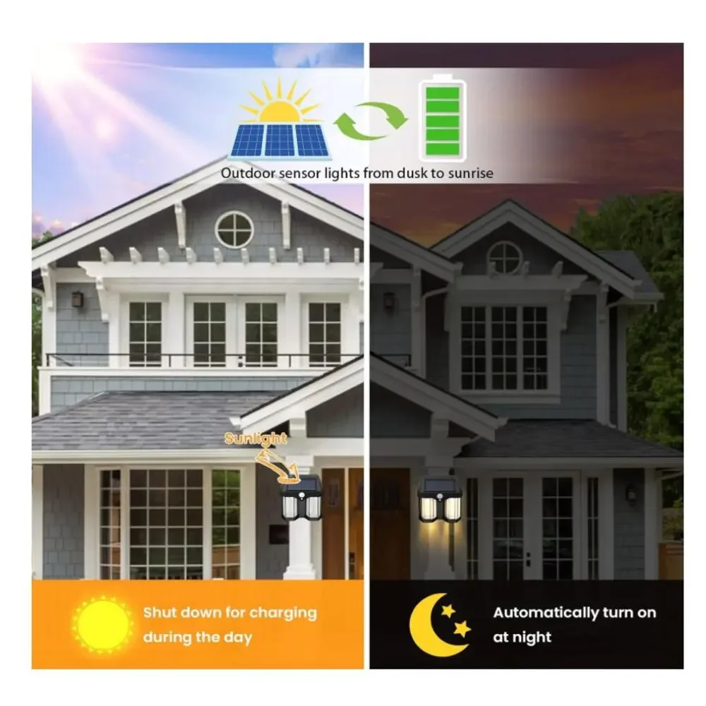 2 PACK Solar Wall Lamp 3 Modes Ip65 Waterproof Motion Sensor